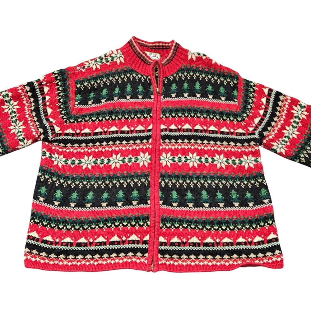 Heirloom Collectibles Christmas Cardigan XL Ramie Cotton Holiday Knit Y2K